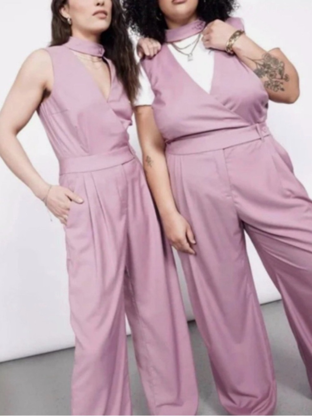 Wildfang Mauve Sleeveless Wide-Leg Jumpsuit with Choker Neck